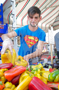 Superman Capsicum Market Seller - Martina Franca, Puglia Italy